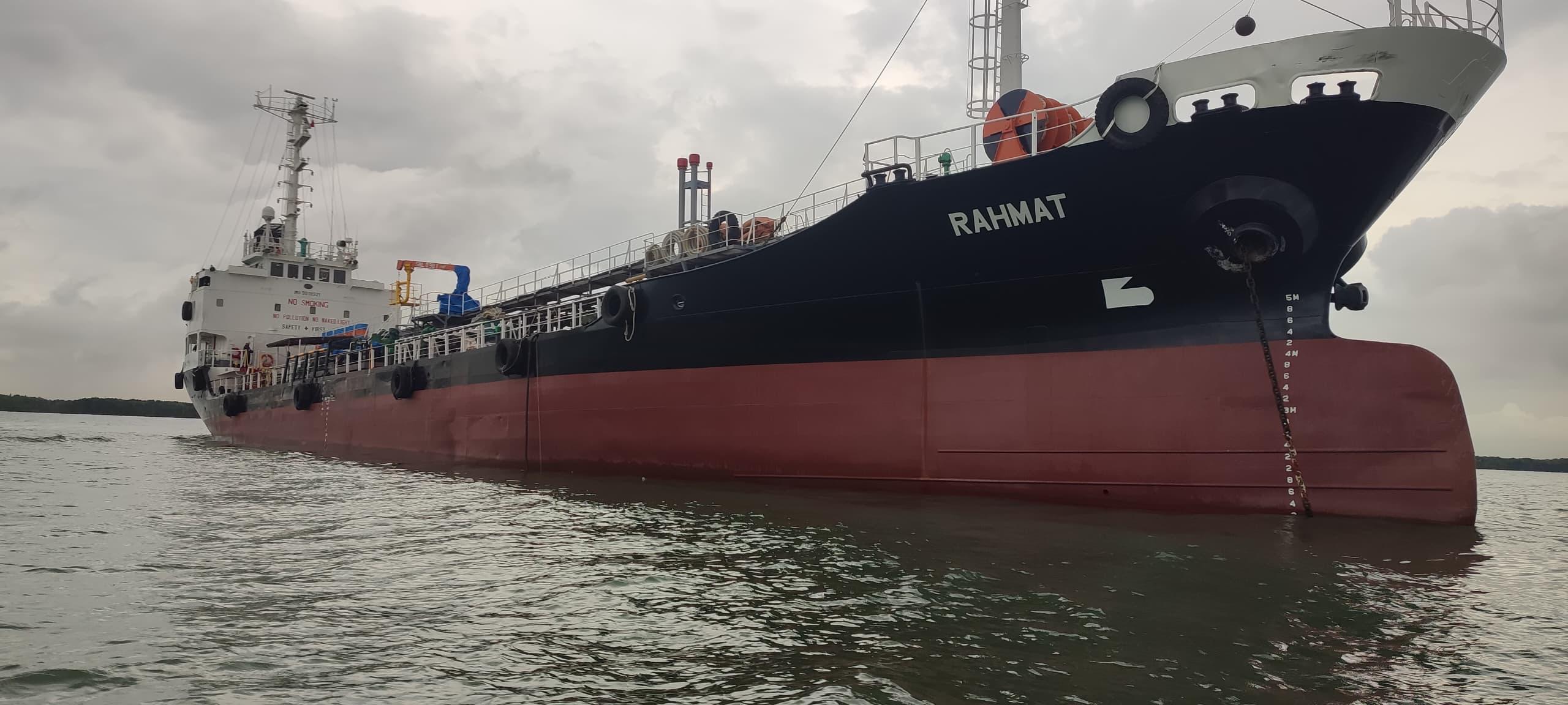 Tanker MT Rahmat at anchor during class entry survey