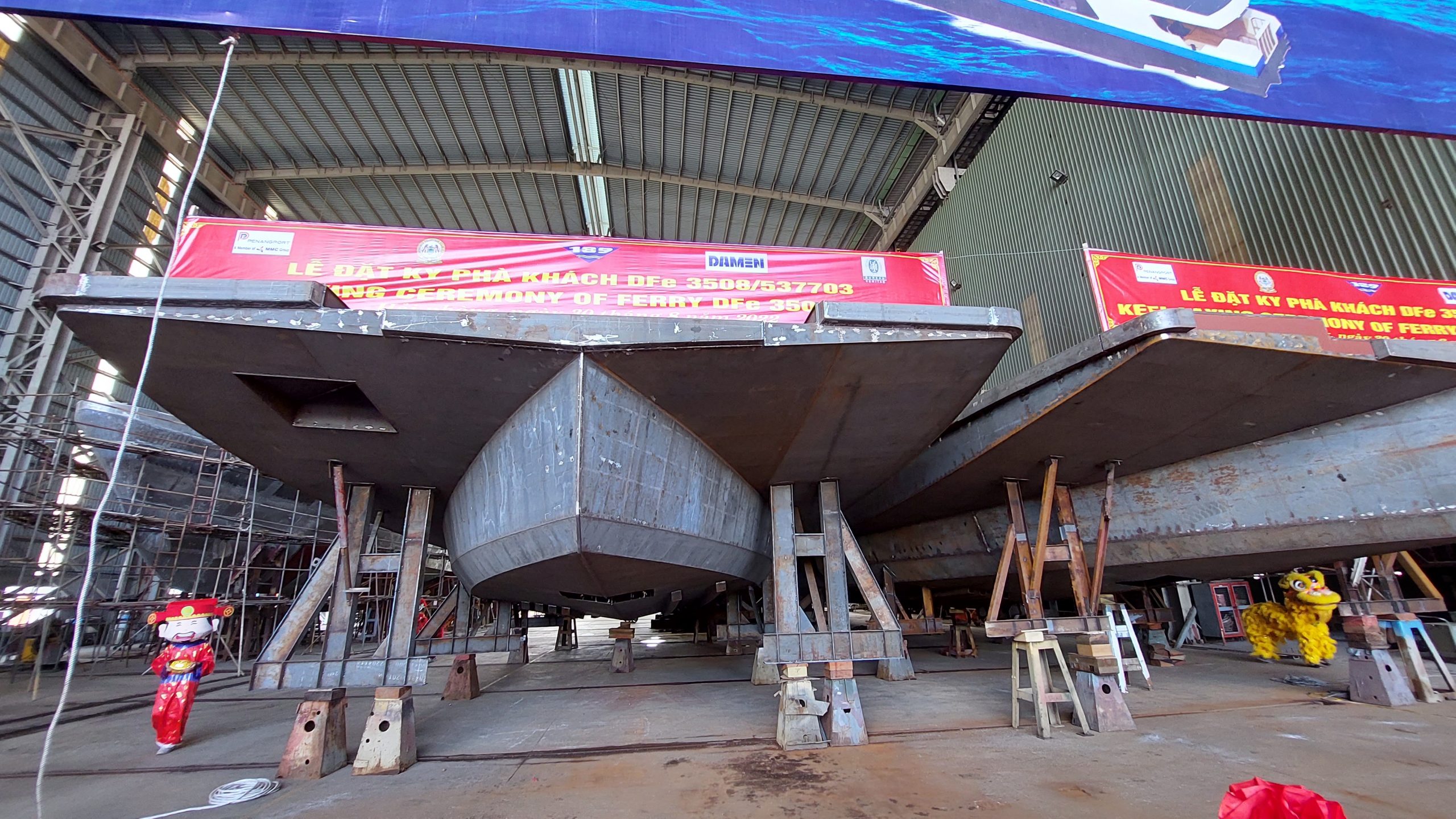 Keel laying ceremony for a newbuilding ferry in Hai Phong, Vietnam