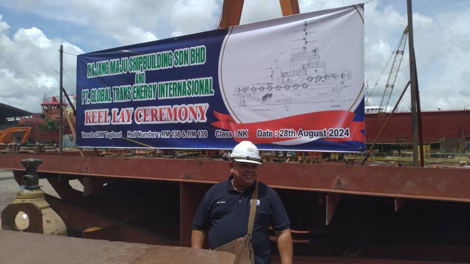 Keel laying ceremony for a 28-metre tugboat newbuilding