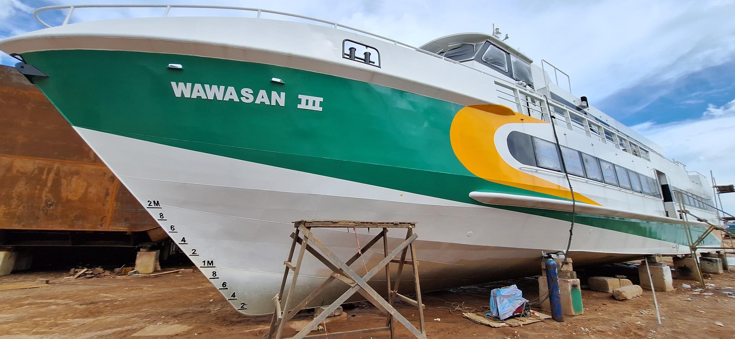 Completed ferry Wawasan III hauled out on a slipway