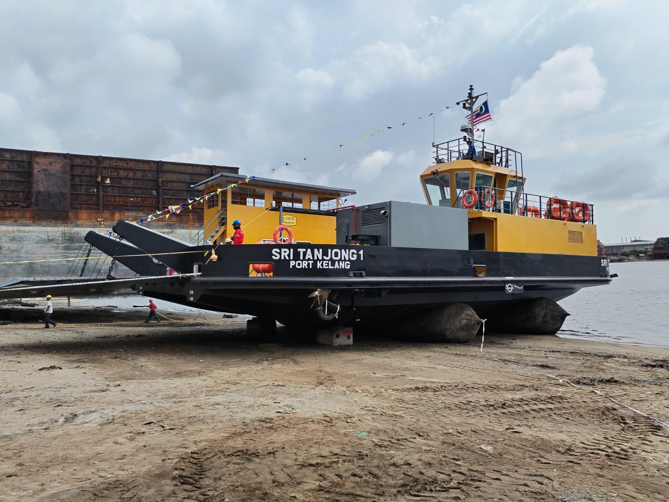 A newbuilding on the slipway during construction survey